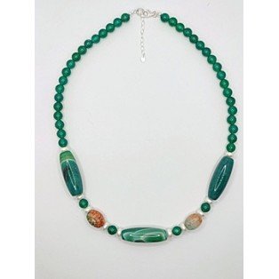 Green Agate & Freshwater Pearl Necklace - 22 Inches Long